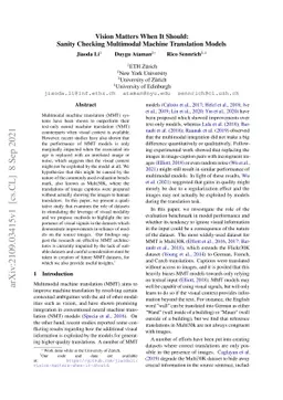 Vision Matters When It Should: Sanity Checking Multimodal Machine
  Translation Models