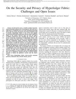 On the Security and Privacy of Hyperledger Fabric:Challenges and Open
  Issues