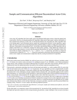 Sample and Communication-Efficient Decentralized Actor-Critic Algorithms
  with Finite-Time Analysis
