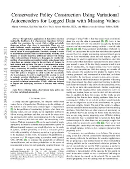 Conservative Policy Construction Using Variational Autoencoders for
  Logged Data with Missing Values