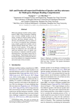 Self- and Pseudo-self-supervised Prediction of Speaker and Key-utterance
  for Multi-party Dialogue Reading Comprehension