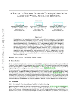 A Survey on Machine Learning Techniques for Auto Labeling of Video,
  Audio, and Text Data