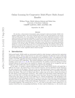 Online Learning for Cooperative Multi-Player Multi-Armed Bandits