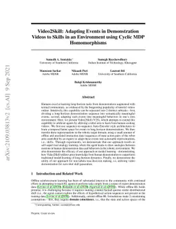 Video2Skill: Adapting Events in Demonstration Videos to Skills in an
  Environment using Cyclic MDP Homomorphisms