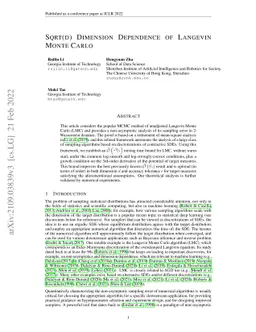 Sqrt(d) Dimension Dependence of Langevin Monte Carlo