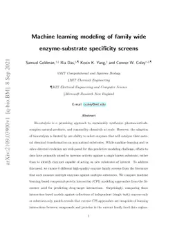 Machine learning modeling of family wide enzyme-substrate specificity
  screens