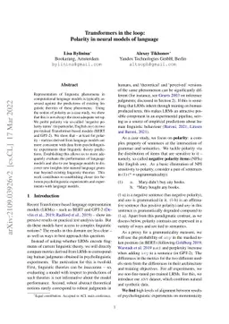Transformers in the loop: Polarity in neural models of language