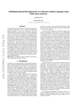 Multilingual Speech Recognition for Low-Resource Indian Languages using
  Multi-Task conformer