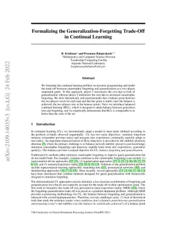 Formalizing the Generalization-Forgetting Trade-off in Continual
  Learning