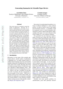 Generating Summaries for Scientific Paper Review