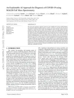 An Explainable-AI approach for Diagnosis of COVID-19 using MALDI-ToF
  Mass Spectrometry