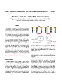 Meta Learning on a Sequence of Imbalanced Domains with Difficulty
  Awareness