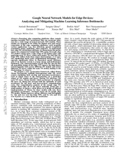 Google Neural Network Models for Edge Devices: Analyzing and Mitigating
  Machine Learning Inference Bottlenecks