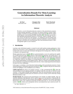 Generalization Bounds For Meta-Learning: An Information-Theoretic
  Analysis