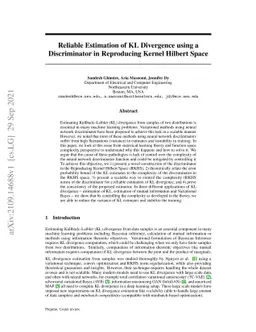 Reliable Estimation of KL Divergence using a Discriminator in
  Reproducing Kernel Hilbert Space
