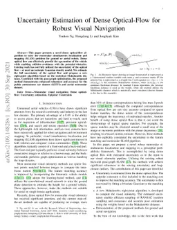 Uncertainty Estimation of Dense Optical-Flow for Robust Visual
  Navigation