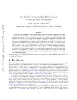 Two Sample Testing in High Dimension via Maximum Mean Discrepancy