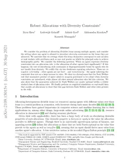 Robust Allocations with Diversity Constraints