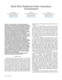 Stock Price Prediction Under Anomalous Circumstances