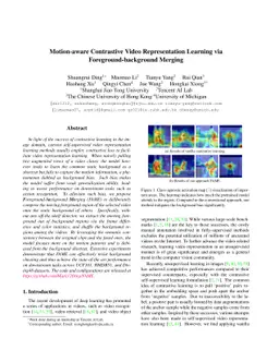 Motion-aware Contrastive Video Representation Learning via
  Foreground-background Merging