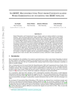 InvBERT: Reconstructing Text from Contextualized Word Embeddings by
  inverting the BERT pipeline