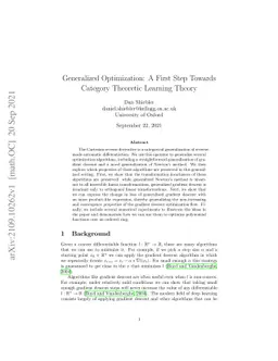 Generalized Optimization: A First Step Towards Category Theoretic
  Learning Theory