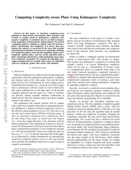 Computing Complexity-aware Plans Using Kolmogorov Complexity