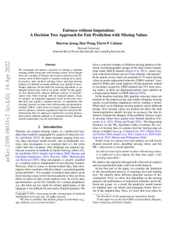 Fairness without Imputation: A Decision Tree Approach for Fair
  Prediction with Missing Values