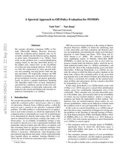 A Spectral Approach to Off-Policy Evaluation for POMDPs