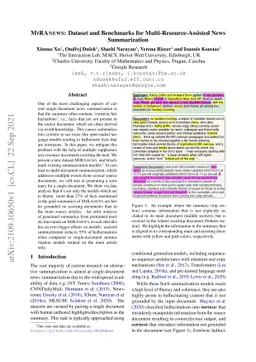 MiRANews: Dataset and Benchmarks for Multi-Resource-Assisted News
  Summarization