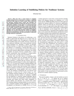 Imitation Learning of Stabilizing Policies for Nonlinear Systems