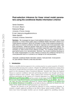Post-selection inference for linear mixed model parameters using the
  conditional Akaike information criterion