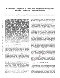 A Benchmark Comparison of Visual Place Recognition Techniques for
  Resource-Constrained Embedded Platforms