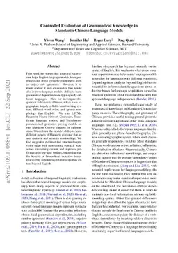 Controlled Evaluation of Grammatical Knowledge in Mandarin Chinese
  Language Models