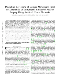 Predicting the Timing of Camera Movements From the Kinematics of
  Instruments in Robotic-Assisted Surgery Using Artificial Neural Networks