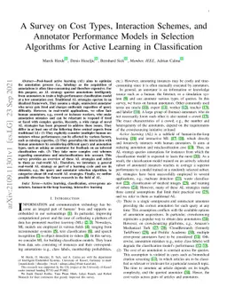 A Survey on Cost Types, Interaction Schemes, and Annotator Performance
  Models in Selection Algorithms for Active Learning in Classification