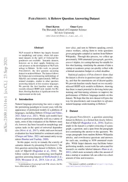 ParaShoot: A Hebrew Question Answering Dataset