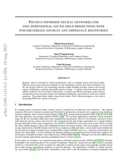 Physics-informed neural networks for one-dimensional sound field
  predictions with parameterized sources and impedance boundaries