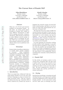 The Current State of Finnish NLP