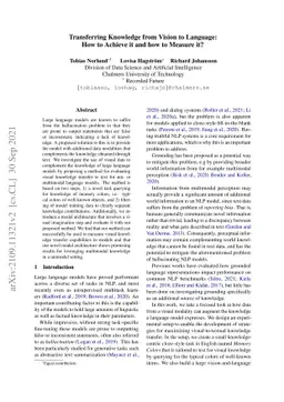 Transferring Knowledge from Vision to Language: How to Achieve it and
  how to Measure it?