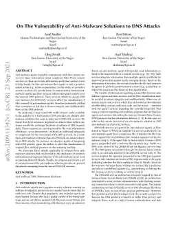 On The Vulnerability of Anti-Malware Solutions to DNS Attacks