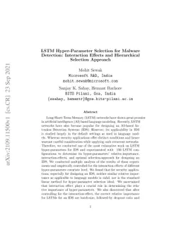 LSTM Hyper-Parameter Selection for Malware Detection: Interaction
  Effects and Hierarchical Selection Approach