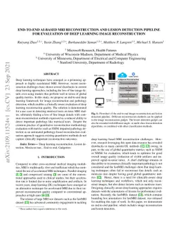End-to-End AI-based MRI Reconstruction and Lesion Detection Pipeline for
  Evaluation of Deep Learning Image Reconstruction