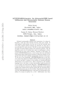 ADVERSARIALuscator: An Adversarial-DRL Based Obfuscator and Metamorphic
  Malware SwarmGenerator