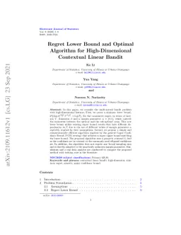 Regret Lower Bound and Optimal Algorithm for High-Dimensional Contextual
  Linear Bandit