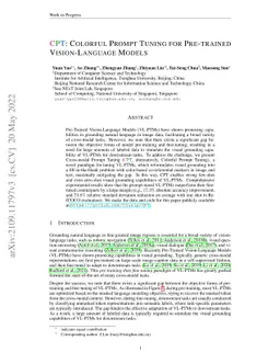 CPT: Colorful Prompt Tuning for Pre-trained Vision-Language Models