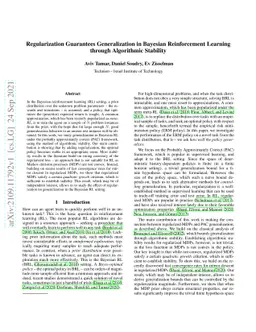 Regularization Guarantees Generalization in Bayesian Reinforcement
  Learning through Algorithmic Stability