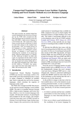 Unsupervised Translation of German--Lower Sorbian: Exploring Training
  and Novel Transfer Methods on a Low-Resource Language