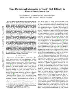 Using Physiological Information to Classify Task Difficulty in
  Human-Swarm Interaction