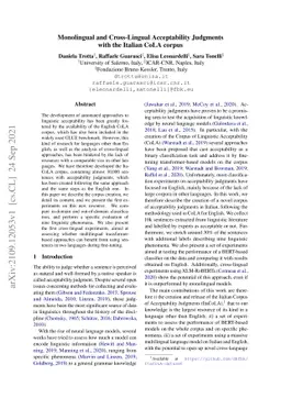 Monolingual and Cross-Lingual Acceptability Judgments with the Italian
  CoLA corpus
